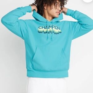Champion Blue aqua Pullover Hoodie Sweatshirt large unisex reverse weave